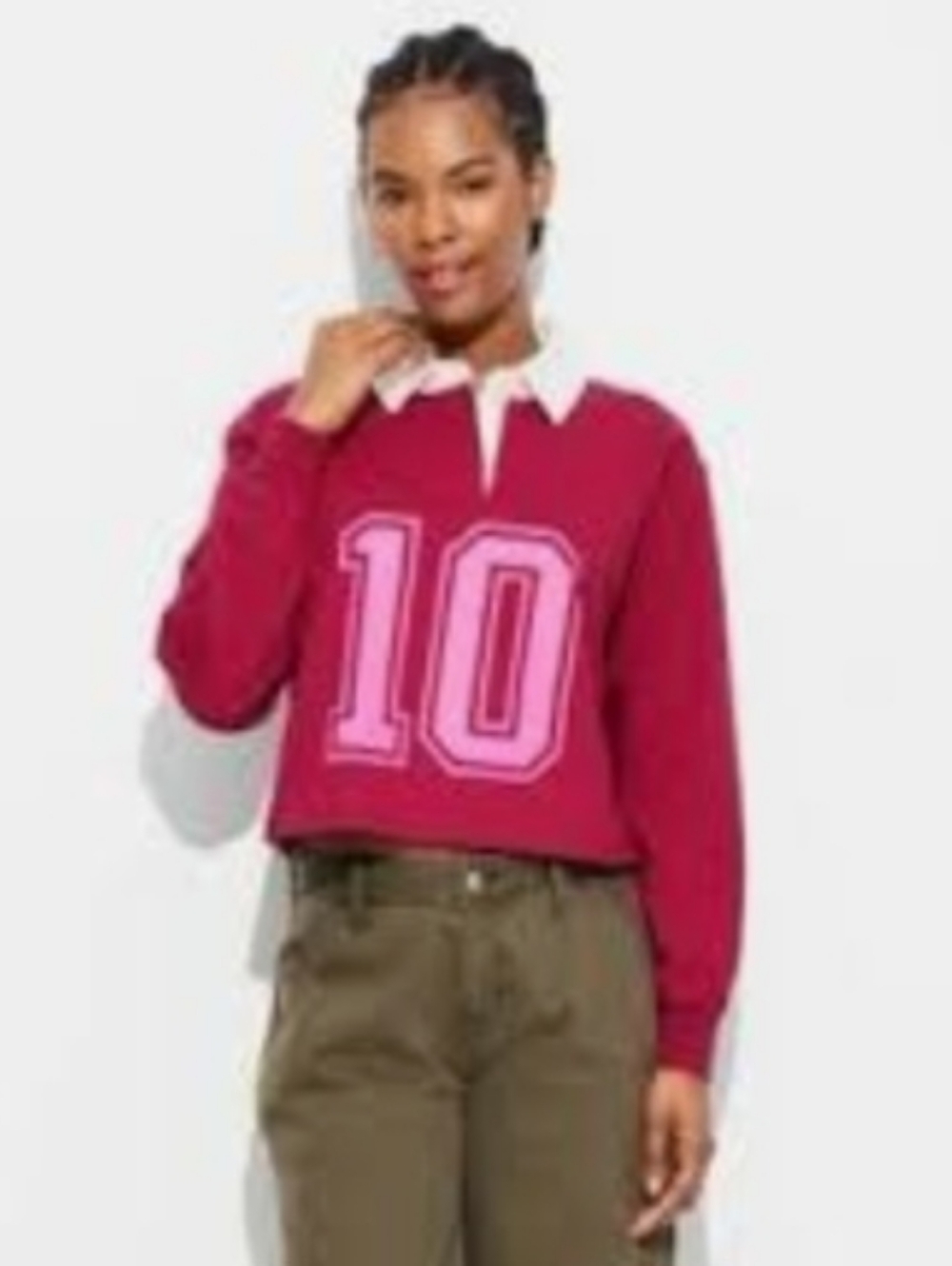 Mighty Fine Wine Cropped rugby shirt featuring a white collar and the number "10